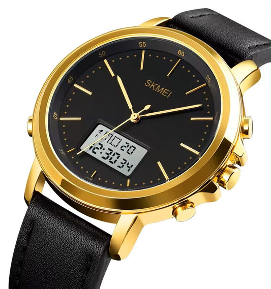 Skmei 1652 Men’s Dual Time Belt Watch for men-Black & Gold