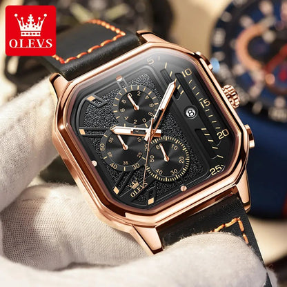 OLEVS 9950 skeleton design fashion custom Men's wristwatch- Black & Rose Gold