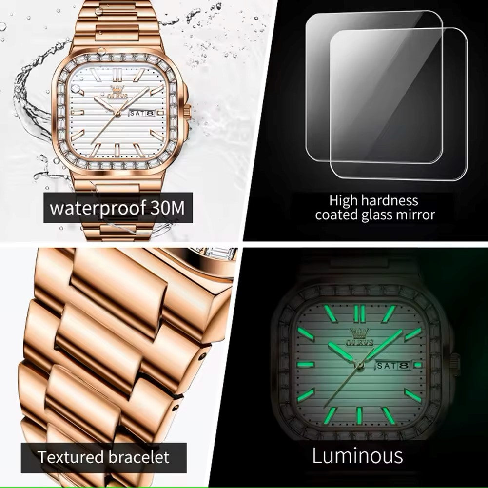 Olevs 9966 Stainless Steel Analog Watch For Men – Rose Gold & White