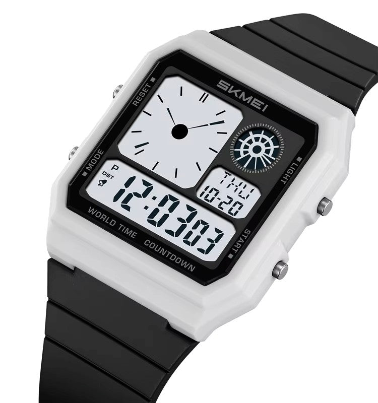 SKMEI 2347 Multifunctional Water-proof Ultra thinness 35.8mm dial Sports watch- Black white