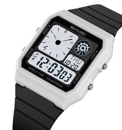 SKMEI 2347 Multifunctional Water-proof Ultra thinness 35.8mm dial Sports watch- Black white