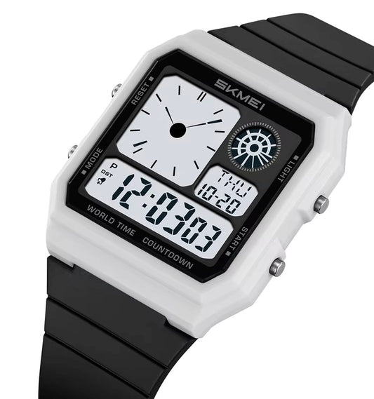 SKMEI 2347 Multifunctional Water-proof Ultra thinness 35.8mm dial Sports watch- Black white