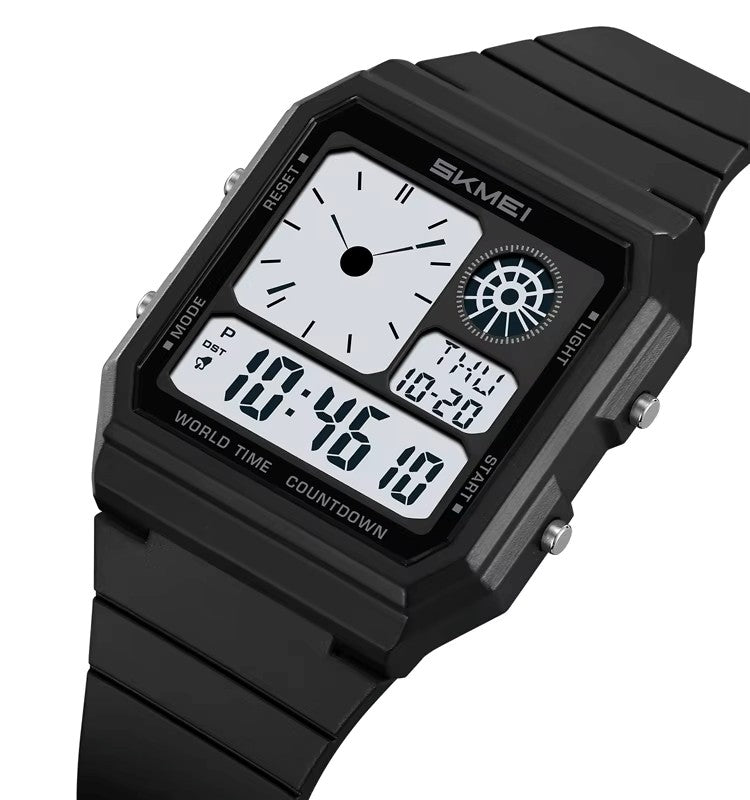 SKMEI 2347 Multifunctional Water-proof Ultra thinness 35.8mm dial Sports watch- Black Positive Display