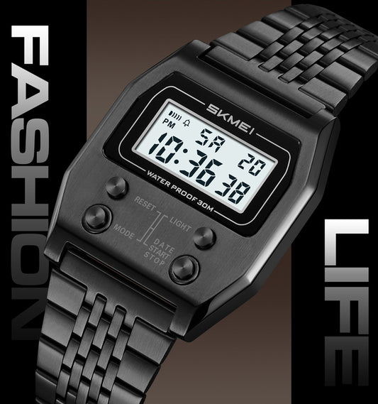 SKMEI 2460 Digital LED Display 3BAR Water Resistance Men's Classic Design watch- Black