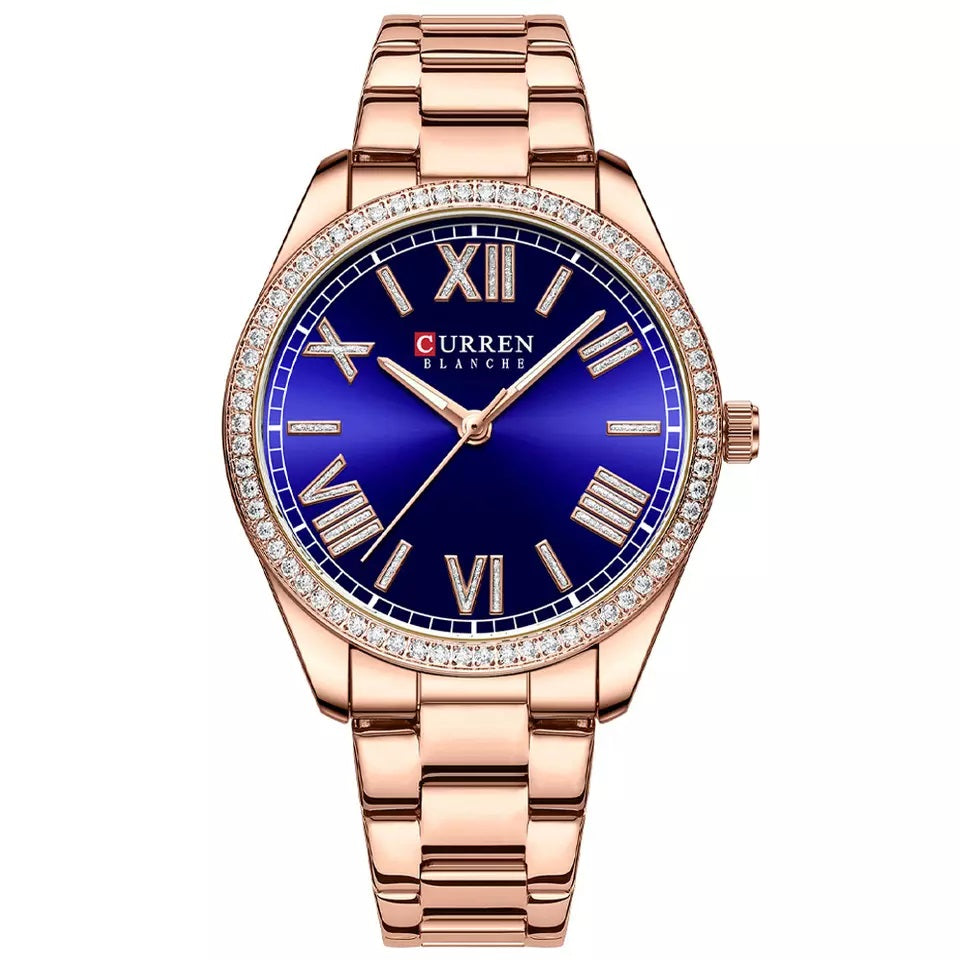 CURREN 9088 Fashionable Watch for Women - Rose Gold & Blue