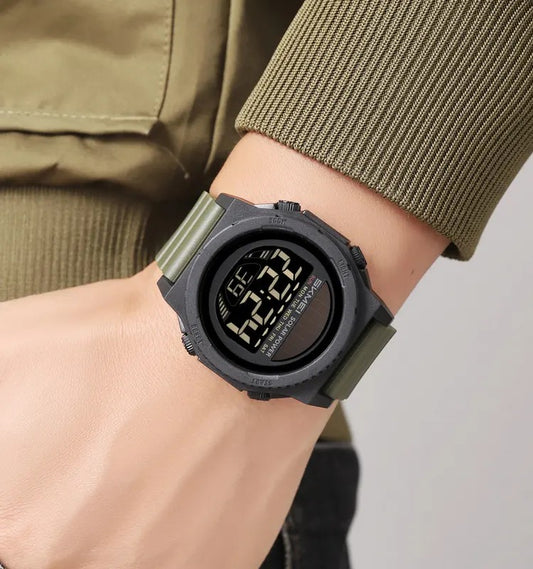 SKMEI 2358 Solar Powered Water Resistant Complete Calendar Date Alarm Multiple Sport Watch- Green Black