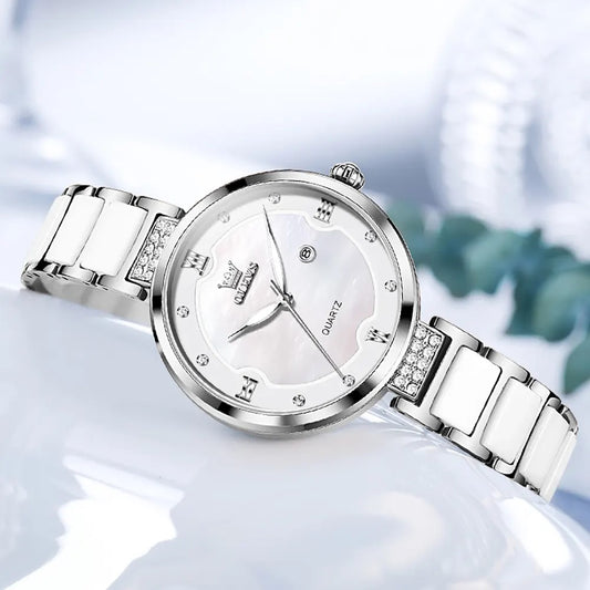 OLEVS 5589 Luxury Design Quartz Watch - Silver