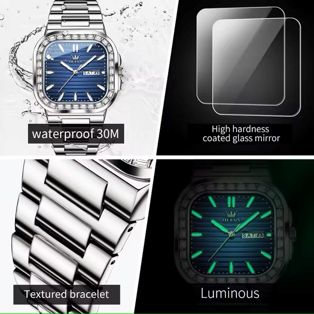 Olevs 9966 Stainless Steel Analog Watch For Men – Silver & Blue