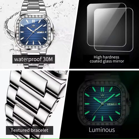 Olevs 9966 Stainless Steel Analog Watch For Men – Silver & Blue