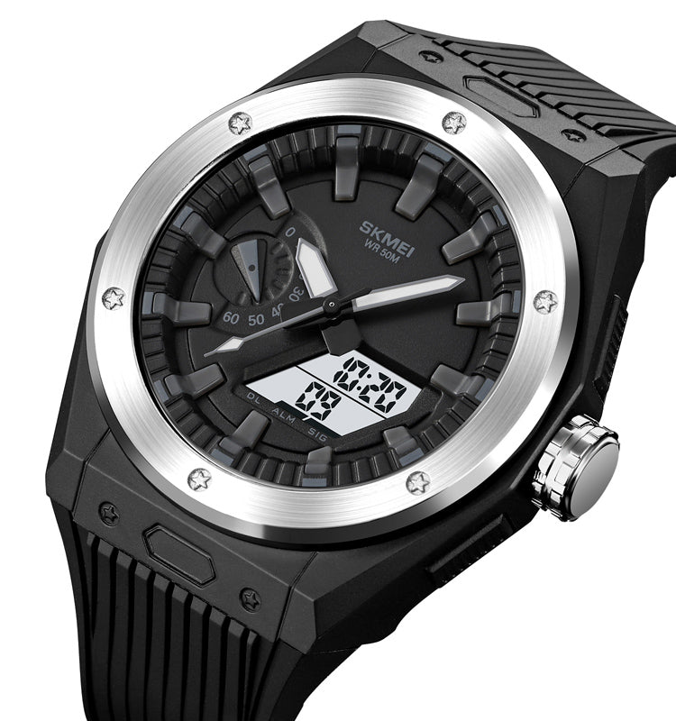 SKMEI 2103 Dual Time Digital Analog Quartz Men's Watch - Black Silver