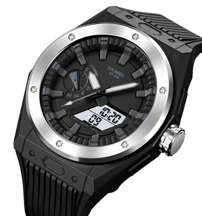 SKMEI 2103 Dual Time Digital Analog Quartz Men's Watch - Black Silver