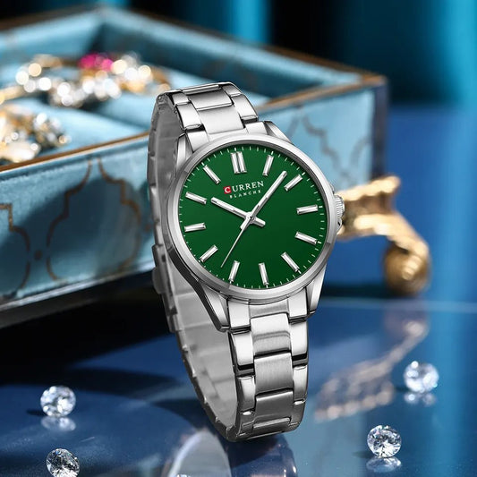 CURREN 9090 Watches for Women – Silver & Green