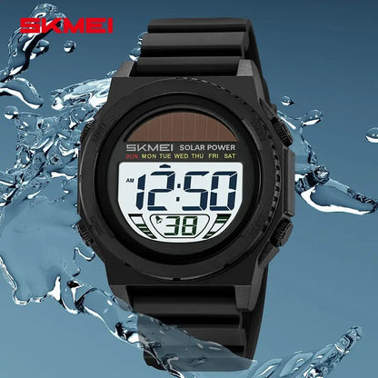 SKMEI 2358 Solar Powered Water Resistant Complete Calendar Date Alarm Multiple Sport Watch- Black