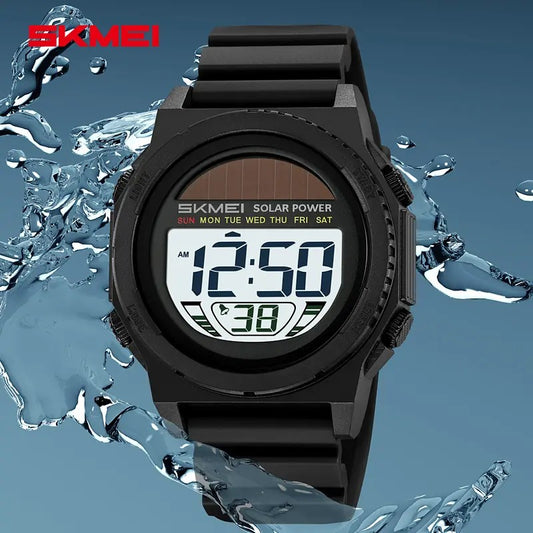 SKMEI 2358 Solar Powered Water Resistant Complete Calendar Date Alarm Multiple Sport Watch- Black
