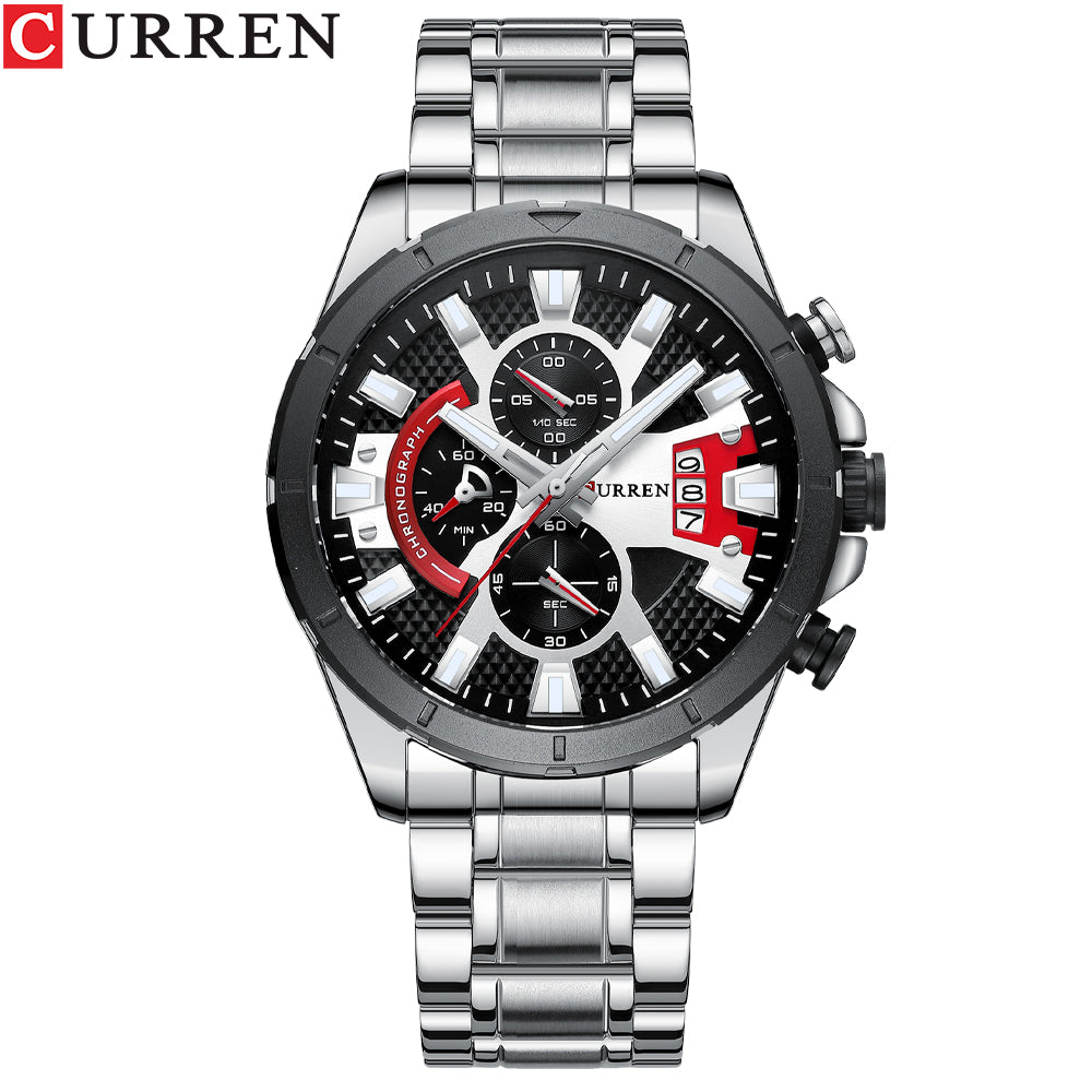 CURREN 8401 Stainless Steel Wrist Watch for Men - Silver & Black