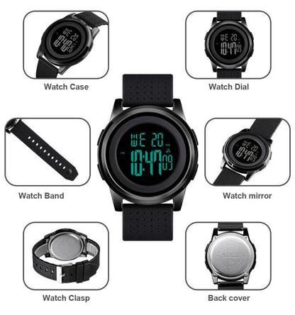 SKMEI 1502 Silicon strap resin glass 5 ATM waterproof digital watch for Men’s- Black