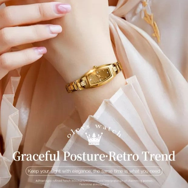 OLEVS 5501 Tungsten Steel Elegant Design with Diamond Relogio Feminino Quartz Women's Watch- Gold