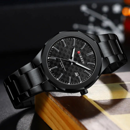 Curren 8477 Classical Luminous Reloj Hombre Quartz Stainless Steel Men’s Wrist-watch- Black