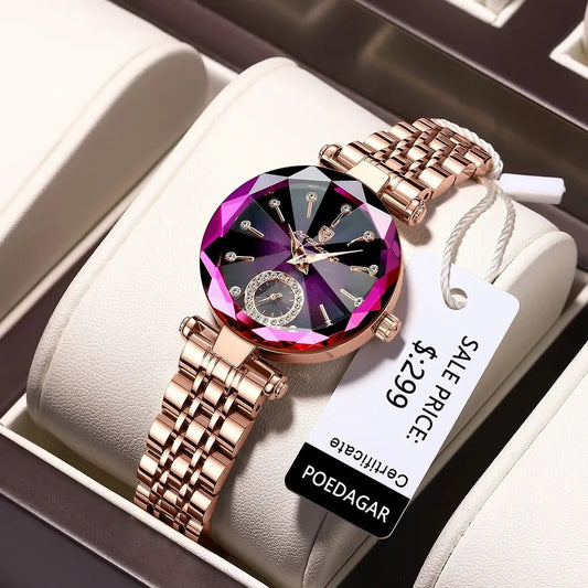 POEDAGAR 719 Trendy Wristwatch for Women - Rose Gold & Purple