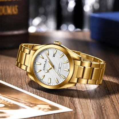 CRRJU 5006 High Quality Classic Quartz Luminous Stainless-Steel Watch for Men- Gold