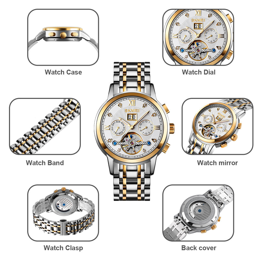 SKMEI M029 Mechanical Watch- Silver Gold