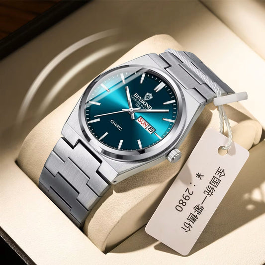 BINBOND 102 Stainless Steel Luxury Quartz Watch For Men- Silver Blue