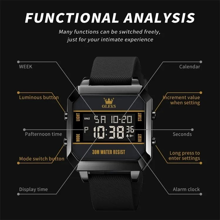 OLEVS 1103 Multifunction Digital Luminous Fashion Cool Sports wristwatch- Black