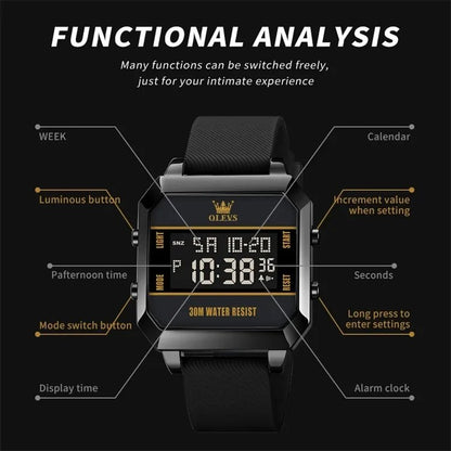 OLEVS 1103 Multifunction Digital Luminous Fashion Cool Sports wristwatch- Black