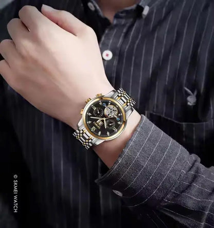 SKMEI M029 Mechanical Watch- Silver Gold & Black