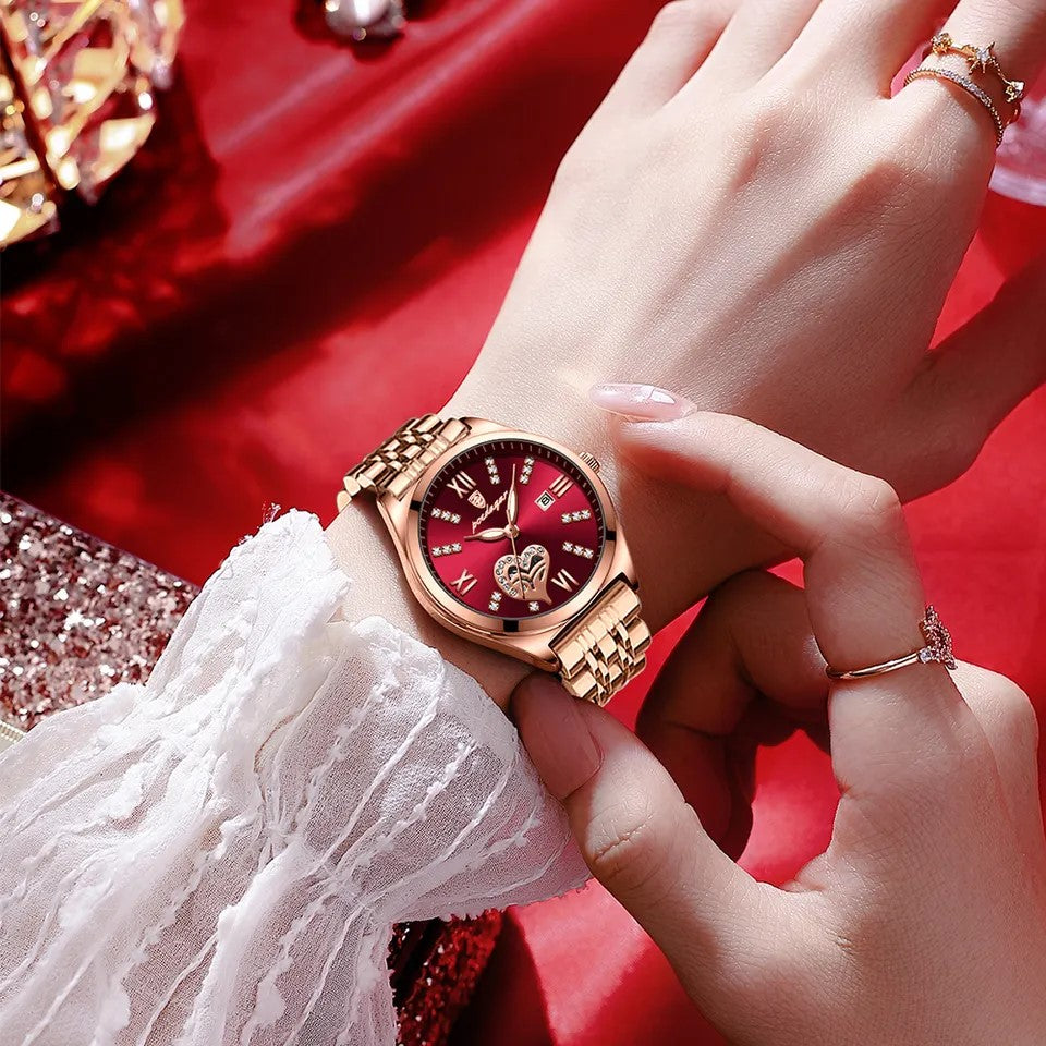 POEDAGAR 320 Fashionable Women Watch- Rose Gold & Red