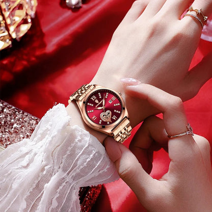 POEDAGAR 320 Fashionable Women Watch- Rose Gold & Red