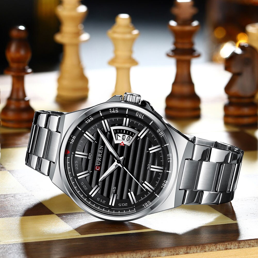 CURREN 8375 Stainless Steel Analog Watch For Men - Silver & Black