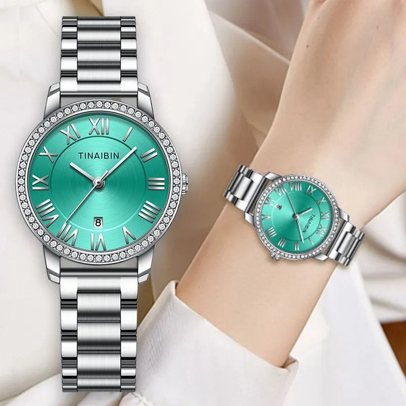 Tinaibin 124 Quartz Watch for Women - Silver & Ice Blue