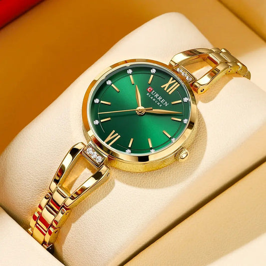 CURREN 9092 Elegant Stainless Steel Classic Women Quartz Watch- Gold Green