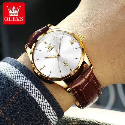 Olevs 2865 Luxury Fashion Belt Watch For Men's- Brown Gold & White