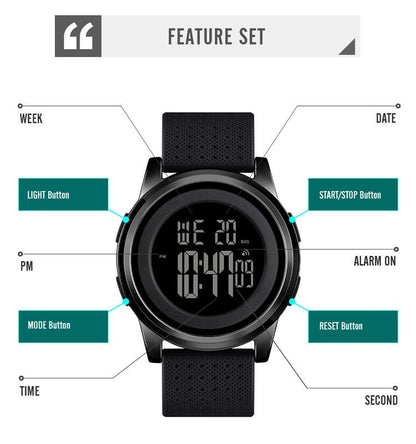 SKMEI 1502 Silicon strap resin glass 5 ATM waterproof digital watch for Men’s- Black