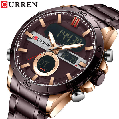 CURREN 8384 Quartz Analog Digital Stainless Steel Watch for Men - Bronze