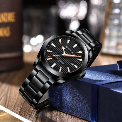 CRRJU 5006 High Quality Classic Quartz Luminous Stainless-Steel Watch for Men- Black