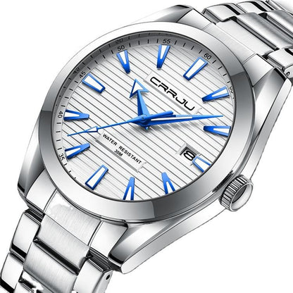 CRRJU 5006 High Quality Classic Quartz Luminous Stainless-Steel Watch for Men- Silver