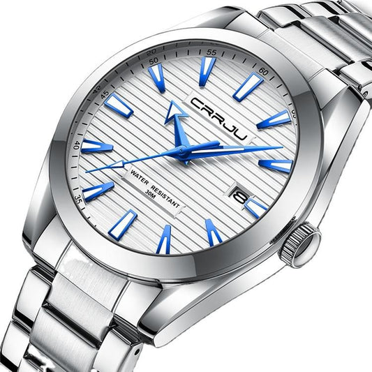 CRRJU 5006 High Quality Classic Quartz Luminous Stainless-Steel Watch for Men- Silver