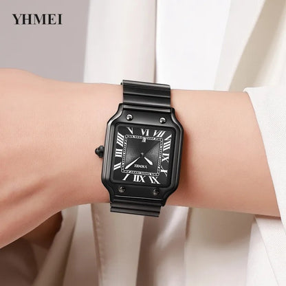 YHMEI 8239 Classic Square Rectangle Quartz Movement Wristwatch for Men’s- Black