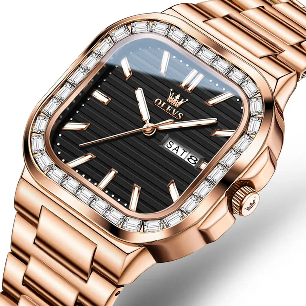 Olevs 9966 Stainless Steel Analog Watch For Men – Rose Gold & Black