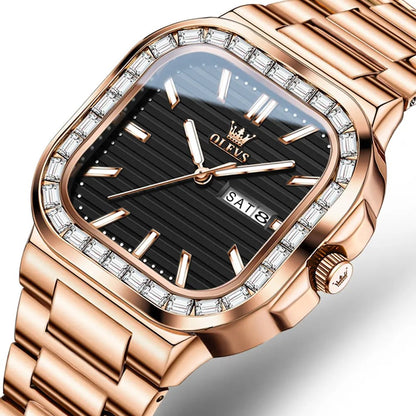 Olevs 9966 Stainless Steel Analog Watch For Men – Rose Gold & Black
