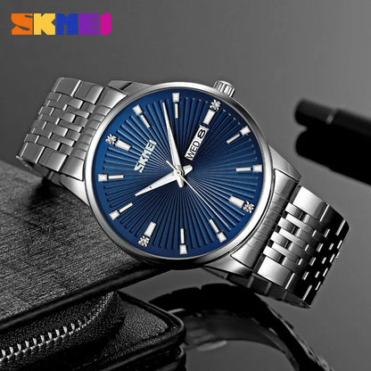 SKMEI 9323 Formal Fashion Steel Strap Men's Watch-Silver Blue