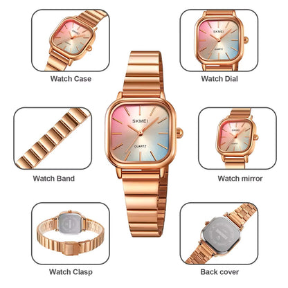 SKMEI 2190 Rainbow dial trendy women wristwatch- Rose Gold