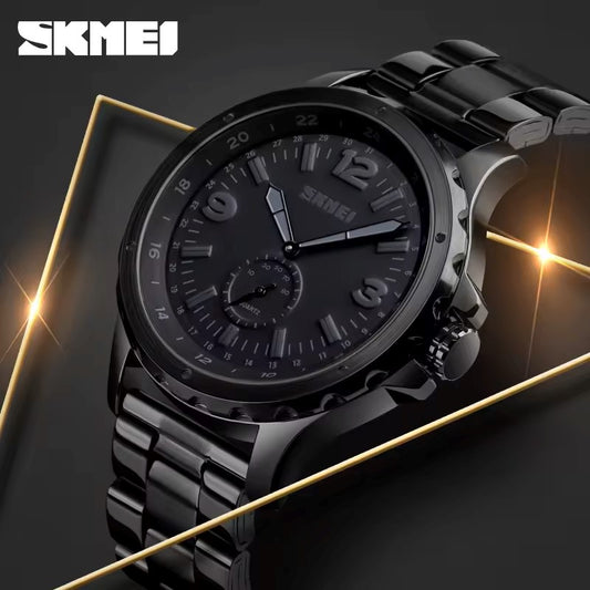 SKMEI 1513 Stainless Steel Analog Quartz Men’s Watch- Black