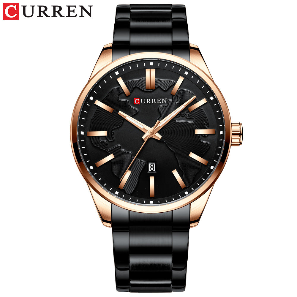 CURREN 8366 Stainless Steel Quartz Watch for Men - Black