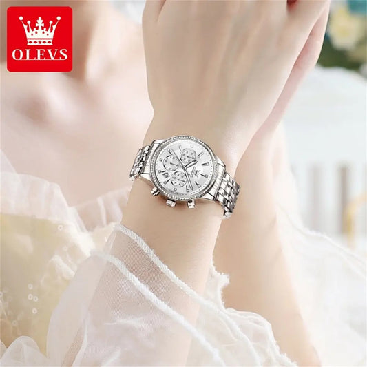 OLEVS 5582 Quartz Chronograph Watch for Women - Silver