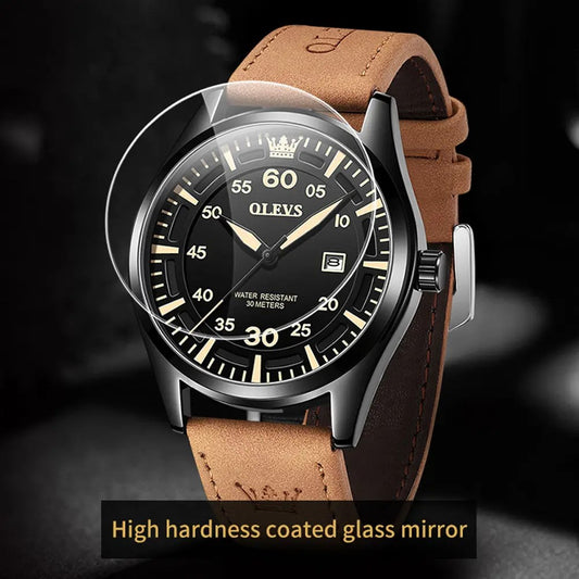 Olevs 9962 PU Leather Analog Wrist Watch For Men - Chocolate