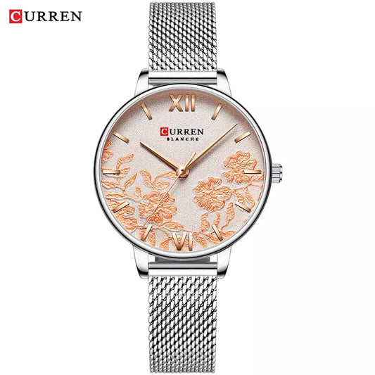 CURREN 9065 Mesh Stainless Steel Quartz Watch for Women - Silver